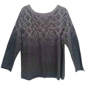 Ruby Rd Sweater Women's Gray & Silver Size 1X Long Sleeve Scoop Neck Boxy‎